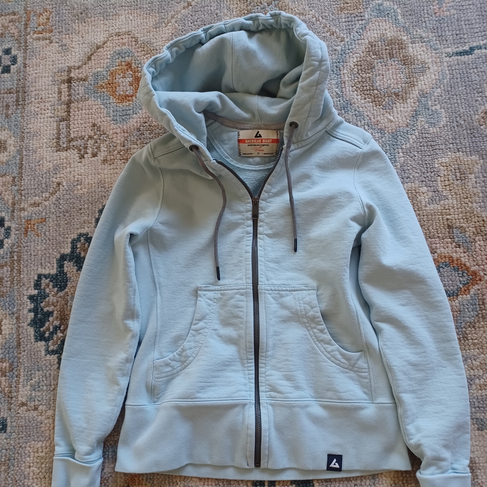 American Giant Light Aqua Blue Hoodie Jacket Like New Condition